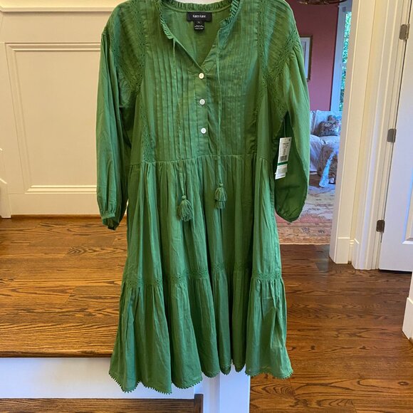 NWT KAREN KANE Mango Tango Lace Trim Tiered Green Dress Size Large (NEW $138) - Picture 7 of 12